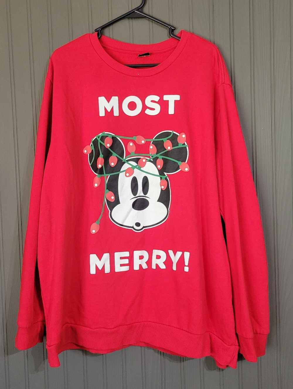 Disney Mickey Mouse Crew Neck Sweatshirt "Most Merry" Graphic Red Men's 3XL